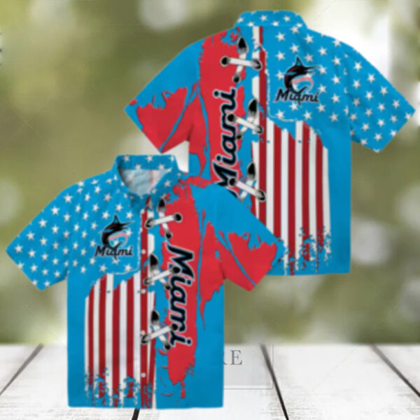 Buy Miami Marlins Stitched Flag Hawaiian Shirt   Stylish MLB Tropical Shirt for Men