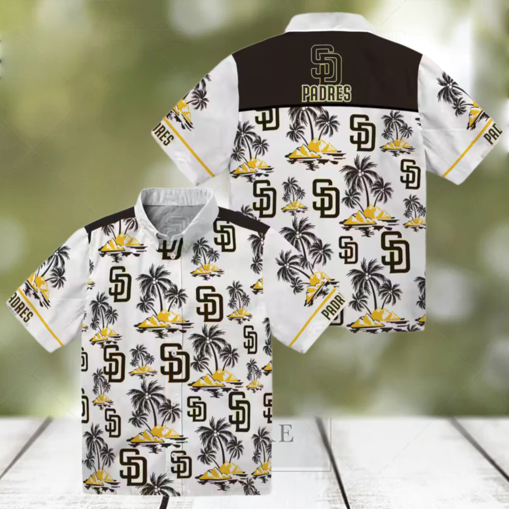 Buy San Diego Padres Brown Hawaiian Shirt with Palm Island Print Perfect for Tailgate Parties Buy San Diego Padres Brown Hawaiian Shirt with Palm Island Print Perfect for Tailgate Parties