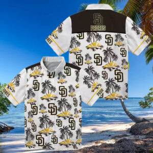 Buy San Diego Padres Brown Hawaiian Shirt with Palm Island Print Perfect for Tailgate Parties