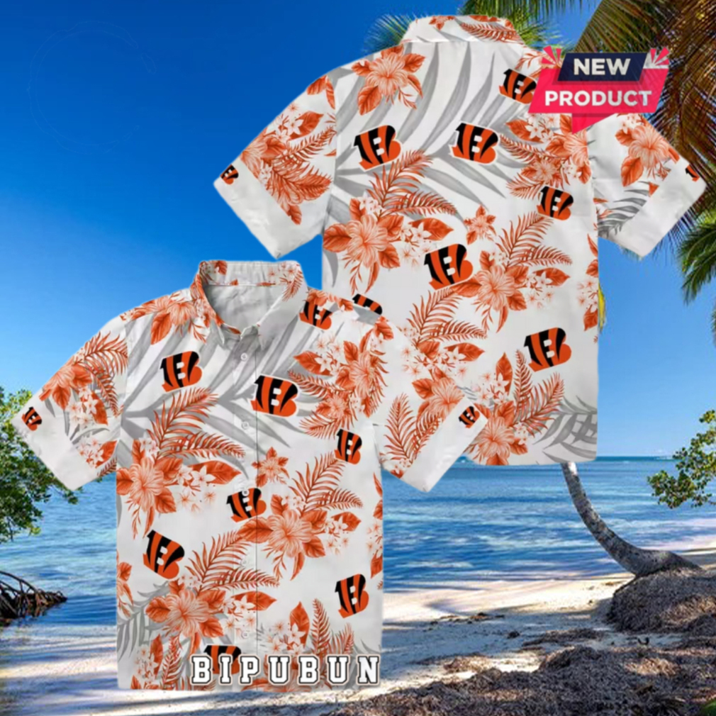 Cincinnati Bengals Hibiscus Palm Leaves Hawaiian Shirt Cincinnati Bengals Hibiscus Palm Leaves Hawaiian Shirt