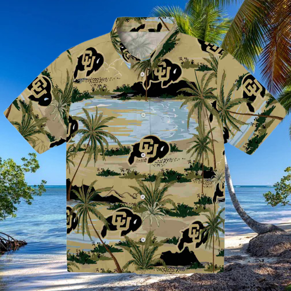 Colorado Buffaloes Palm Horizon Gold Hawaiian Shirt Colorado Buffaloes Palm Horizon Gold Hawaiian Shirt