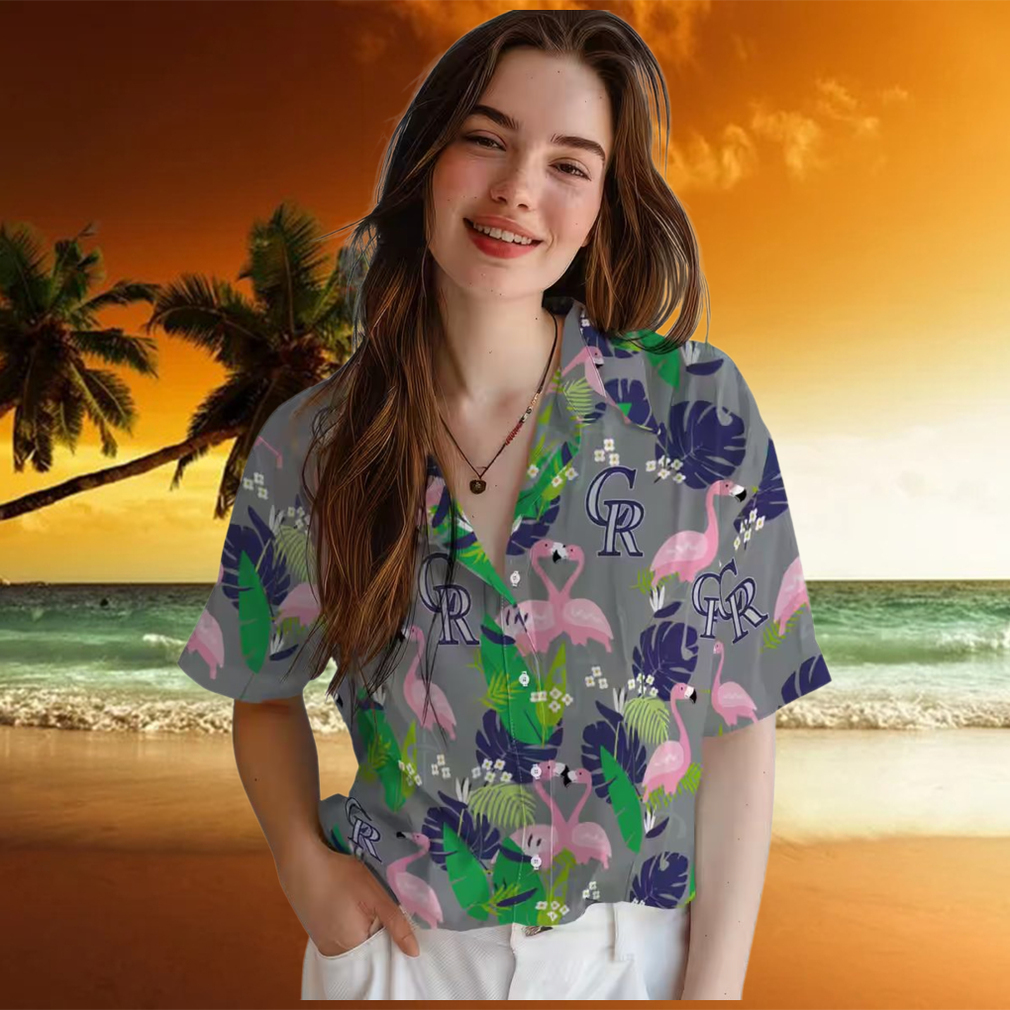Colorado Rockies Flamingo Foliage Hawaiian Shirt MLB Team Blue Green Tropical Shirt for Summer Fans Colorado Rockies Flamingo Foliage Hawaiian Shirt MLB Team Blue Green Tropical Shirt for Summer Fans