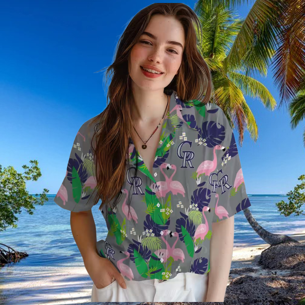 Colorado Rockies Flamingo Foliage Hawaiian Shirt MLB Team Blue Green Tropical Shirt for Summer Fans Colorado Rockies Flamingo Foliage Hawaiian Shirt MLB Team Blue Green Tropical Shirt for Summer Fans