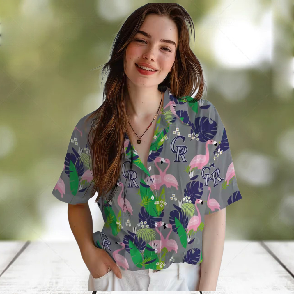 Colorado Rockies Flamingo Foliage Hawaiian Shirt MLB Team Blue Green Tropical Shirt for Summer Fans Colorado Rockies Flamingo Foliage Hawaiian Shirt MLB Team Blue Green Tropical Shirt for Summer Fans