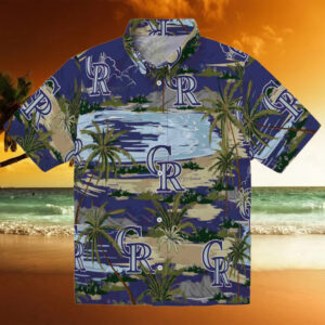 Colorado Rockies Palm Horizon Blue Hawaiian Shirt