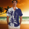 Colorado Rockies Summer Hawaiian Shirt   Blue & White Tropical Palm Trees MLB Fan Gear