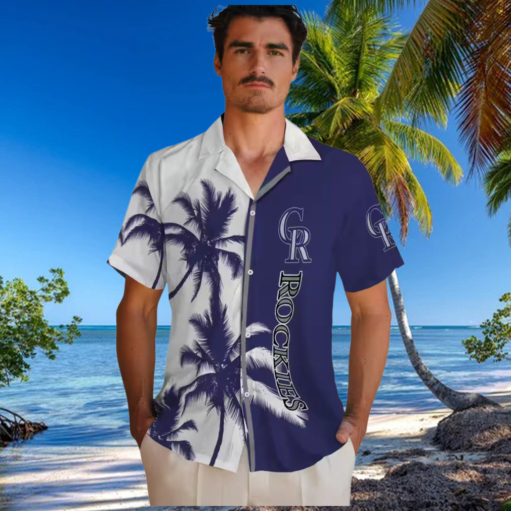 Colorado Rockies Summer Hawaiian Shirt Blue & White Tropical Palm Trees MLB Fan Gear Colorado Rockies Summer Hawaiian Shirt Blue & White Tropical Palm Trees MLB Fan Gear