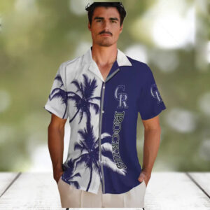Colorado Rockies Summer Hawaiian Shirt Blue & White Tropical Palm Trees MLB Fan Gear