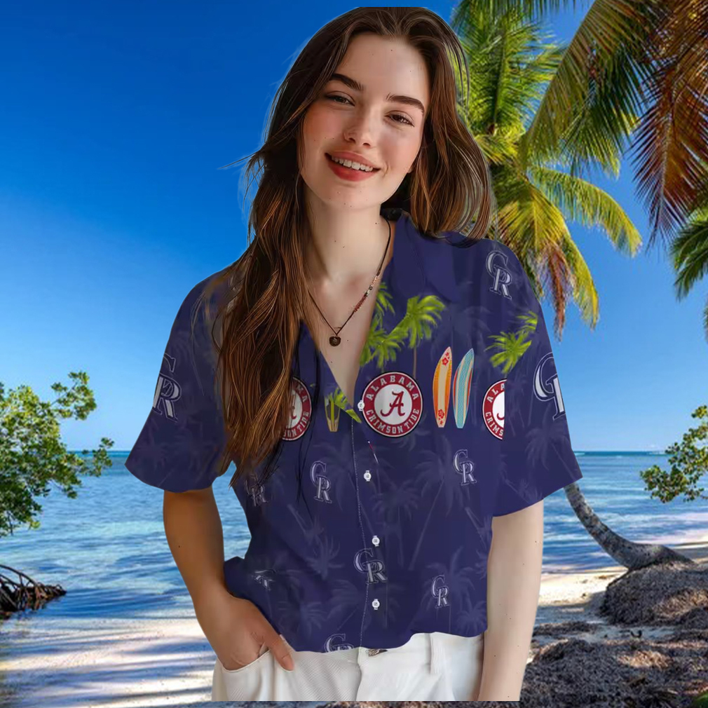 Colorado Rockies Surfboard Palm Blue Hawaiian Shirt MLB Tropical Aloha Shirt for Beach Days Colorado Rockies Surfboard Palm Blue Hawaiian Shirt MLB Tropical Aloha Shirt for Beach Days