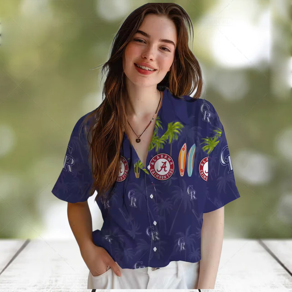 Colorado Rockies Surfboard Palm Blue Hawaiian Shirt MLB Tropical Aloha Shirt for Beach Days Colorado Rockies Surfboard Palm Blue Hawaiian Shirt MLB Tropical Aloha Shirt for Beach Days