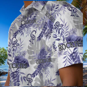 Colorado Rockies Tropical Button Up Hawaiian Shirt Blue White MLB Team Shirt for Summer Baseball Game