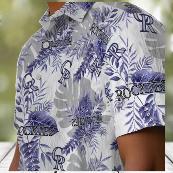 Colorado Rockies Tropical Button Up Hawaiian Shirt   Blue White MLB Team Shirt for Summer Baseball Game