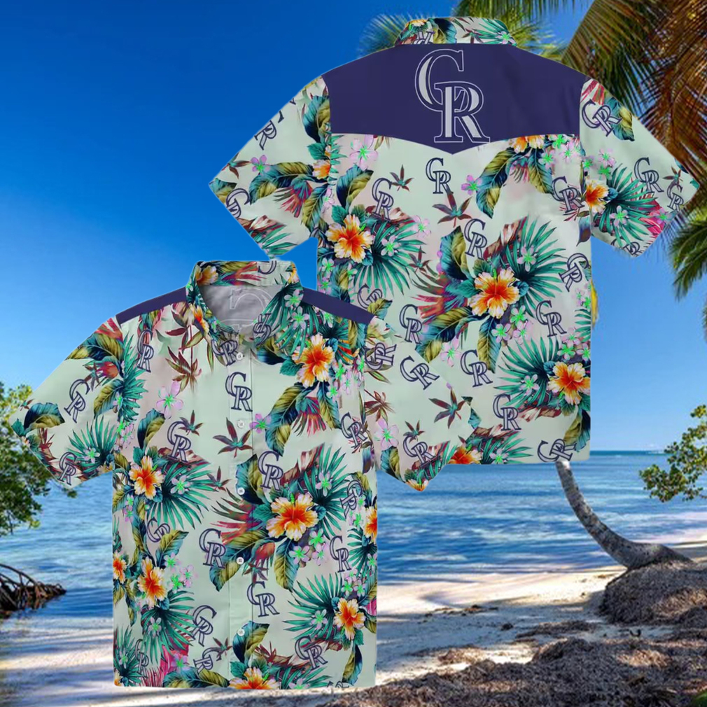 Colorado Rockies Tropical Hawaiian Shirt with Green Foliage MLB Team Beach Shirt Colorado Rockies Tropical Hawaiian Shirt with Green Foliage MLB Team Beach Shirt