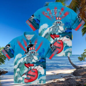 Cool Miami Marlins Baseball Hawaiian Shirt   Surfing Skeleton Design for Fans