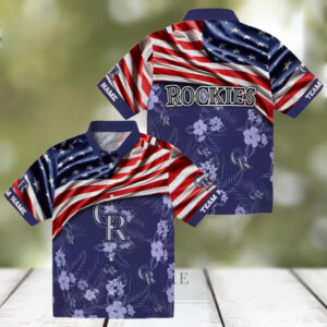 Custom Colorado Rockies US Flag Hawaiian Shirt Hibiscus Blue Beach Shirt for MLB Fans