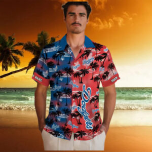 Custom Los Angeles Dodgers Hawaiian Shirt   Tropical Palm Silhouettes for Summer Beach Party