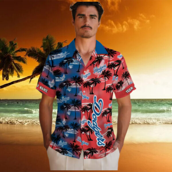 Custom Los Angeles Dodgers Hawaiian Shirt   Tropical Palm Silhouettes for Summer Beach Party