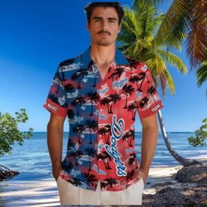 Custom Los Angeles Dodgers Hawaiian Shirt   Tropical Palm Silhouettes for Summer Beach Party