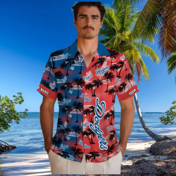 Custom Los Angeles Dodgers Hawaiian Shirt   Tropical Palm Silhouettes for Summer Beach Party
