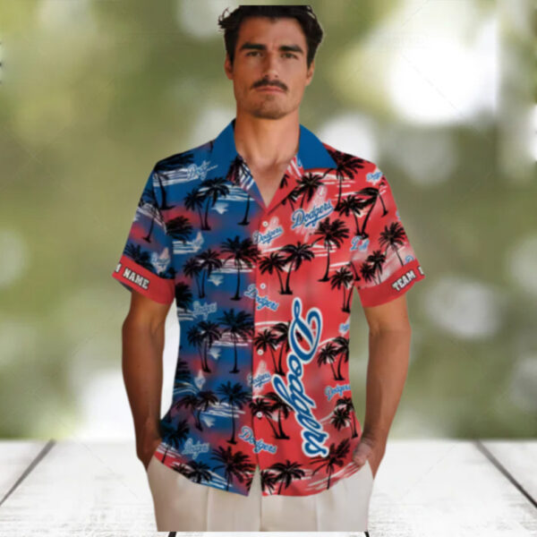 Custom Los Angeles Dodgers Hawaiian Shirt   Tropical Palm Silhouettes for Summer Beach Party