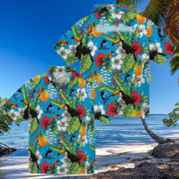 Custom Miami Marlins Hawaiian Shirt   Tropical Toucan Design for Baseball Fans