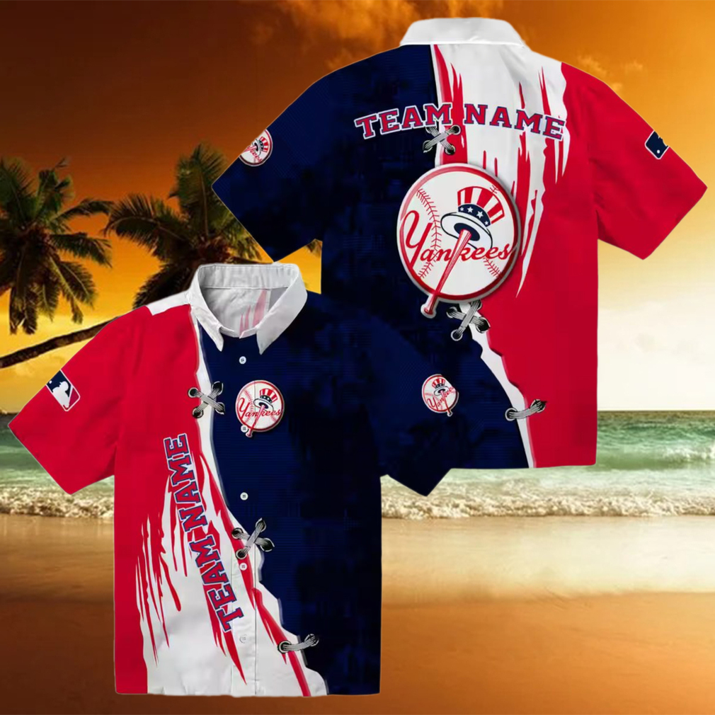 Custom New York Yankees Aloha Hawaiian Shirt Edgy Navy & White Summer MLB Fan Apparel Custom New York Yankees Aloha Hawaiian Shirt Edgy Navy & White Summer MLB Fan Apparel