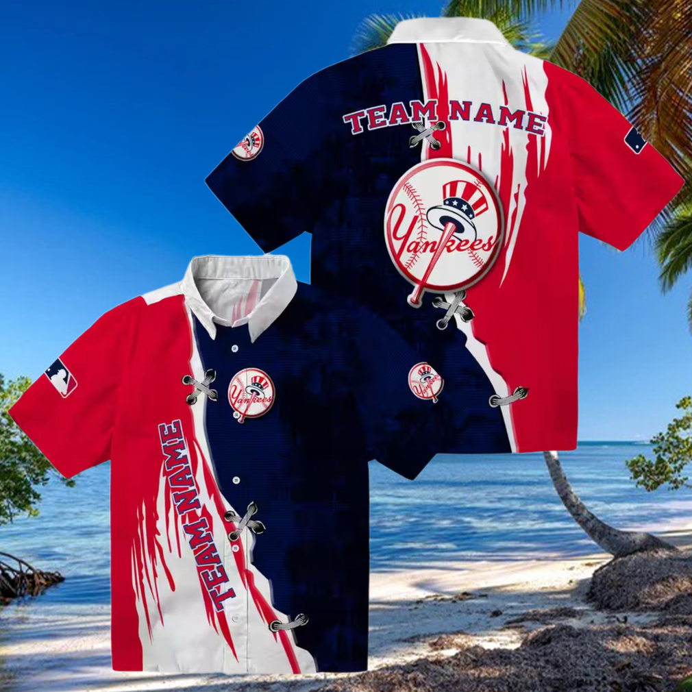 Custom New York Yankees Aloha Hawaiian Shirt Edgy Navy & White Summer MLB Fan Apparel Custom New York Yankees Aloha Hawaiian Shirt Edgy Navy & White Summer MLB Fan Apparel