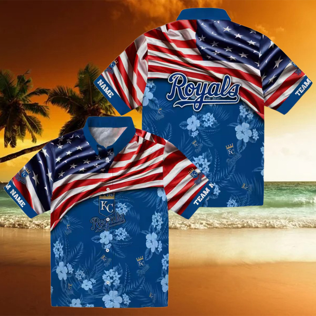 Custom Team Name Kansas City Royals Hawaiian Shirt Royal Blue US Flag Fan Apparel Custom Team Name Kansas City Royals Hawaiian Shirt Royal Blue US Flag Fan Apparel