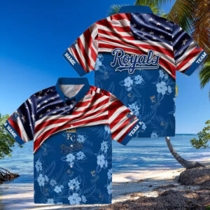 Custom Team Name Kansas City Royals Hawaiian Shirt Royal Blue US Flag Fan Apparel
