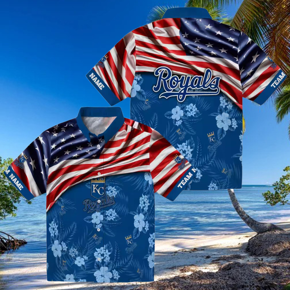 Custom Team Name Kansas City Royals Hawaiian Shirt Royal Blue US Flag Fan Apparel Custom Team Name Kansas City Royals Hawaiian Shirt Royal Blue US Flag Fan Apparel