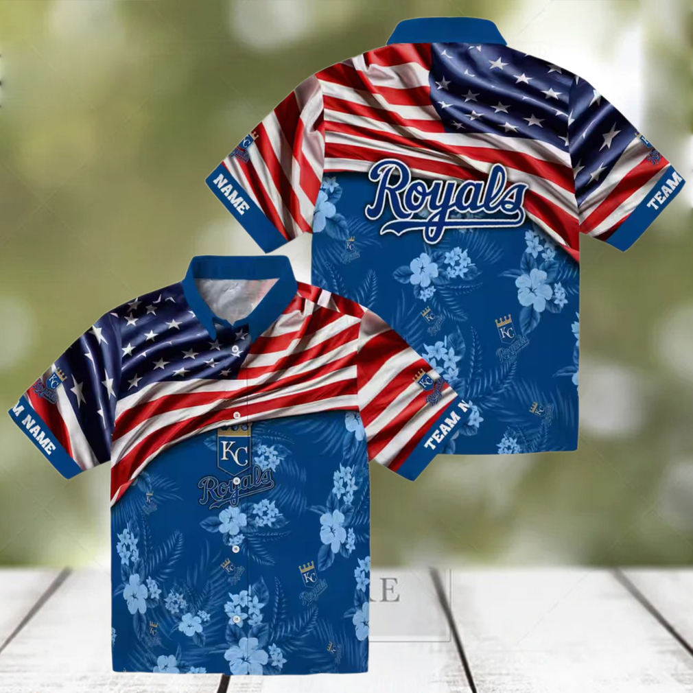 Custom Team Name Kansas City Royals Hawaiian Shirt Royal Blue US Flag Fan Apparel Custom Team Name Kansas City Royals Hawaiian Shirt Royal Blue US Flag Fan Apparel