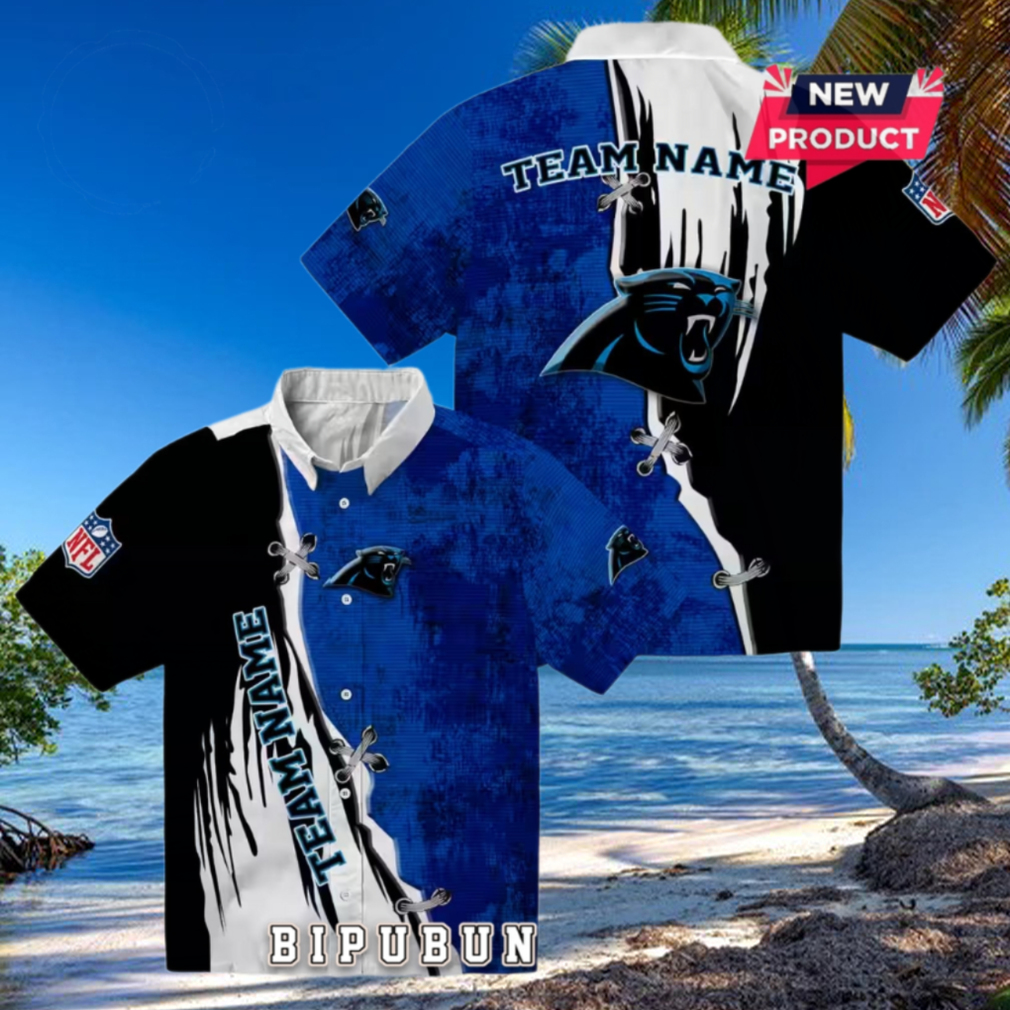 Customized Carolina Panthers Edgy Streaks Hawaiian Shirt Customized Carolina Panthers Edgy Streaks Hawaiian Shirt