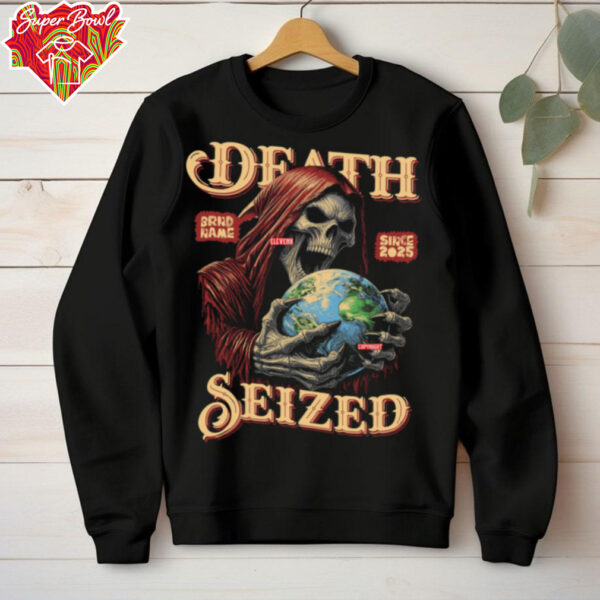 DEATH SEIZED Graphic T Shirt, ELEVENX 2025 Grim Reaper Globe Tee