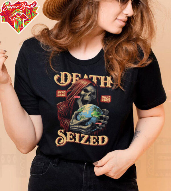 DEATH SEIZED Graphic T Shirt, ELEVENX 2025 Grim Reaper Globe Tee