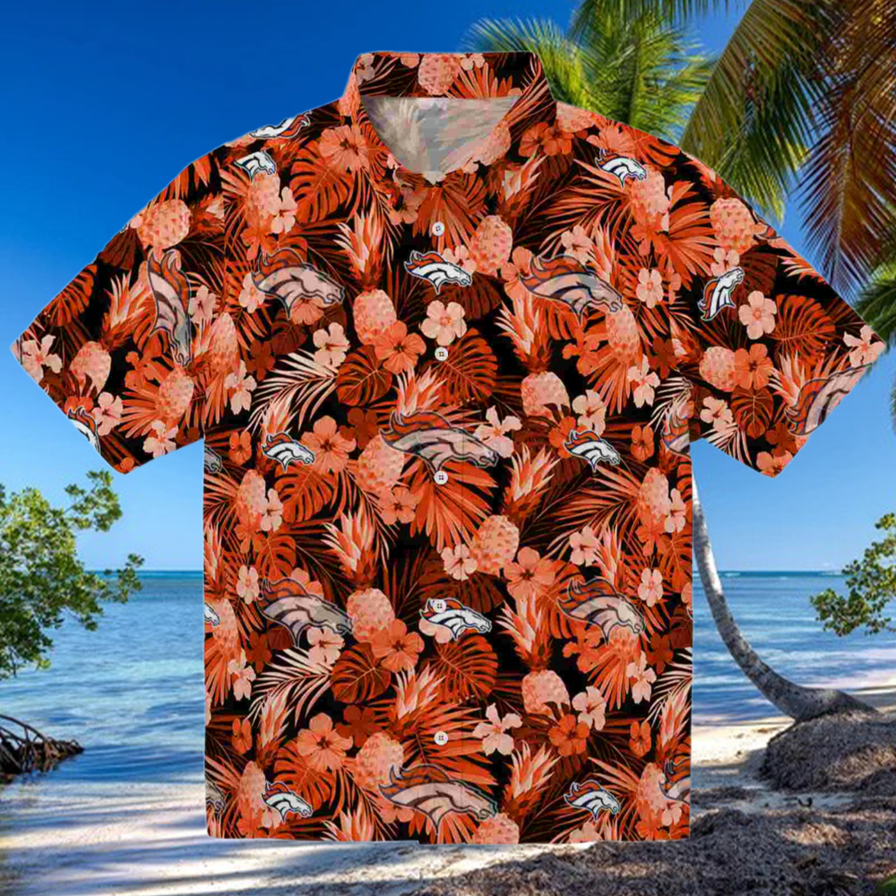 Denver Broncos Floral Pineapple Orange Hawaiian Shirt Denver Broncos Floral Pineapple Orange Hawaiian Shirt