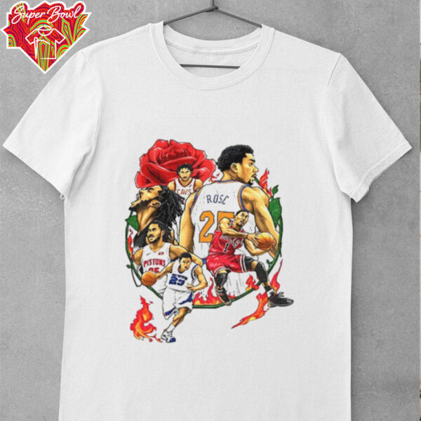 Derrick Rose player basketball rose and fire shirt