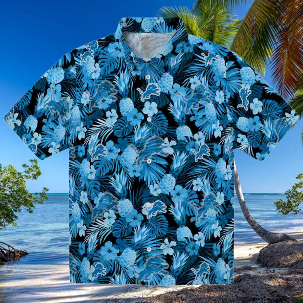 Detroit Lions Floral Pineapple Blue Hawaiian Shirt Detroit Lions Floral Pineapple Blue Hawaiian Shirt