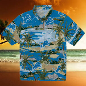 Detroit Lions Palm Horizon Blue Hawaiian Shirt