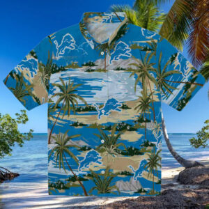 Detroit Lions Palm Horizon Blue Hawaiian Shirt