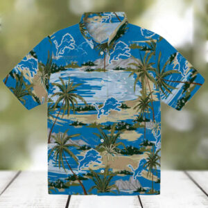 Detroit Lions Palm Horizon Blue Hawaiian Shirt