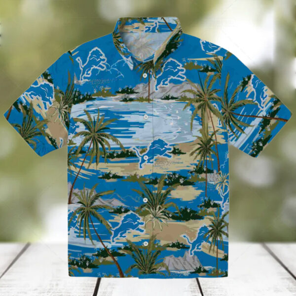 Detroit Lions Palm Horizon Blue Hawaiian Shirt