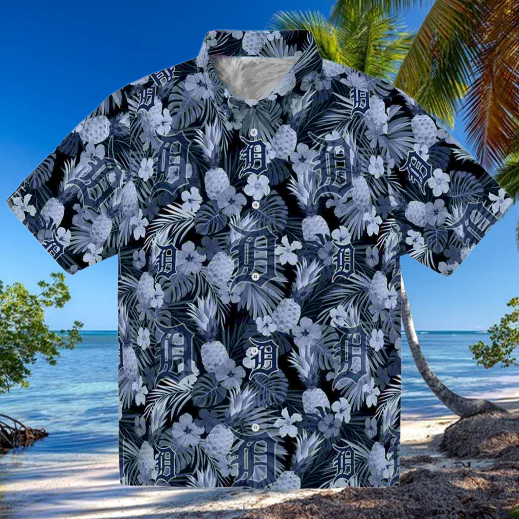 Detroit Tigers Floral Pineapple Navy Hawaiian Shirt Detroit Tigers Floral Pineapple Navy Hawaiian Shirt