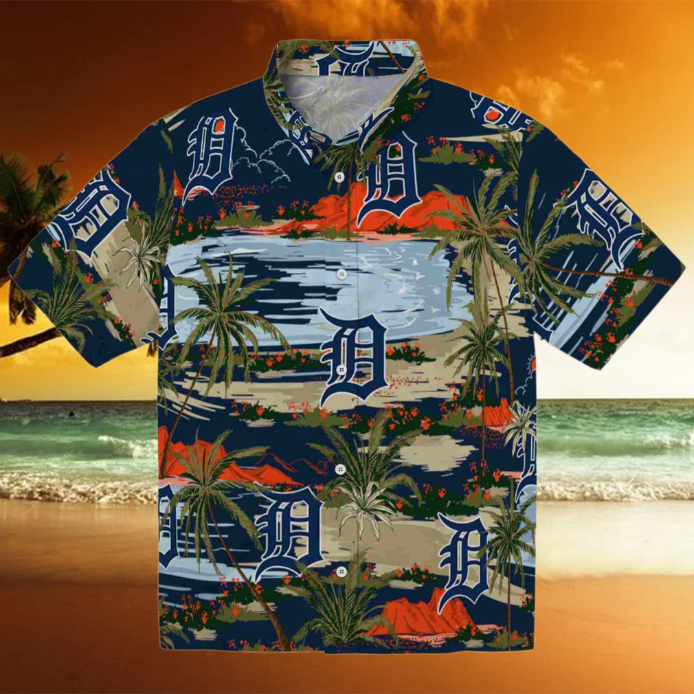 Detroit Tigers Palm Horizon Navy Hawaiian Shirt Detroit Tigers Palm Horizon Navy Hawaiian Shirt