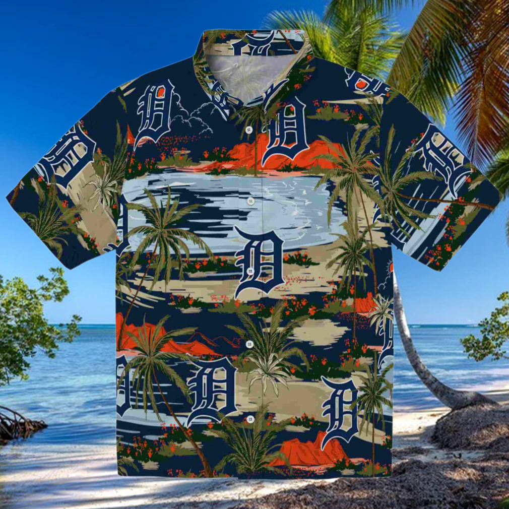 Detroit Tigers Palm Horizon Navy Hawaiian Shirt Detroit Tigers Palm Horizon Navy Hawaiian Shirt