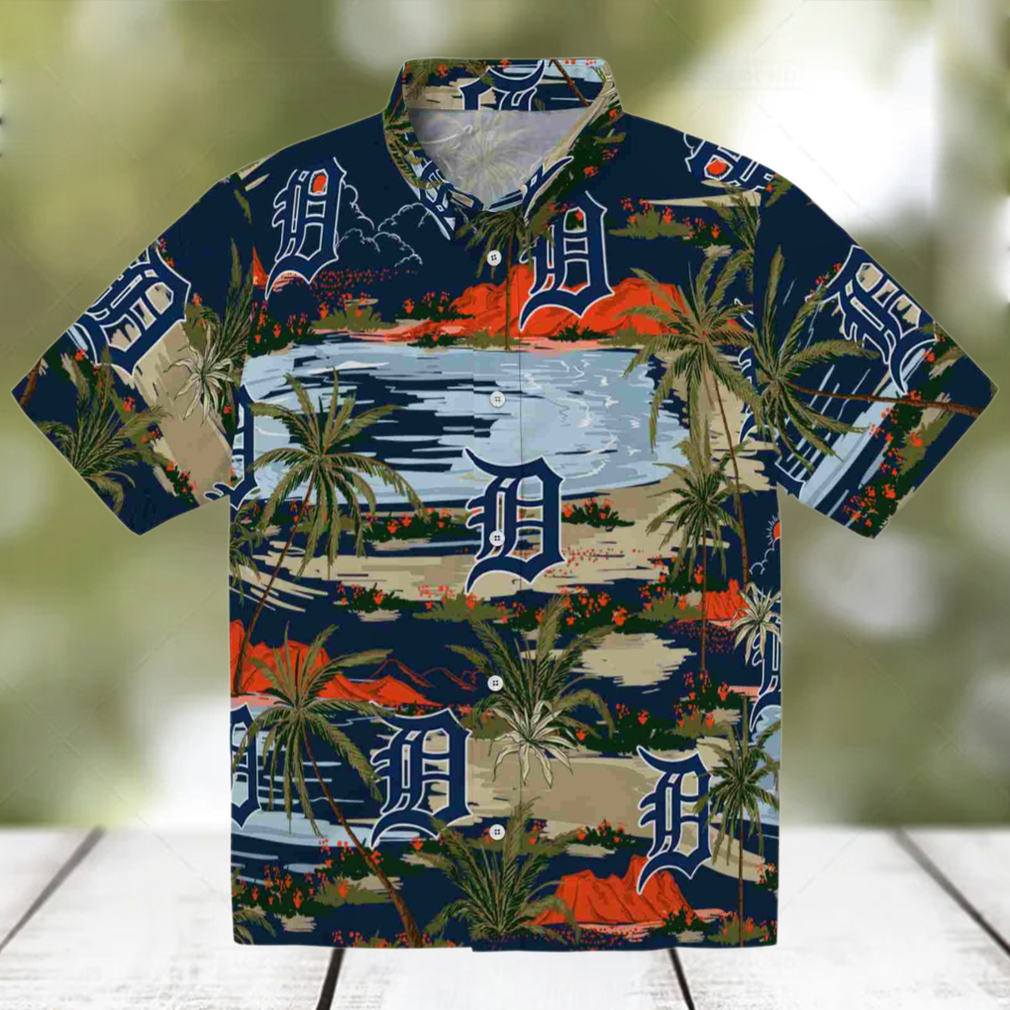 Detroit Tigers Palm Horizon Navy Hawaiian Shirt Detroit Tigers Palm Horizon Navy Hawaiian Shirt