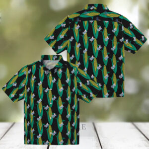 Dodgers Black and Green Hawaiian Shirt Corn Motif Baseball Fan Gift