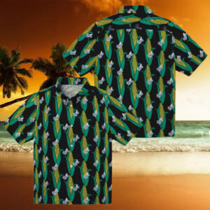 Dodgers Black and Green Hawaiian Shirt Corn Motif Baseball Fan Gift