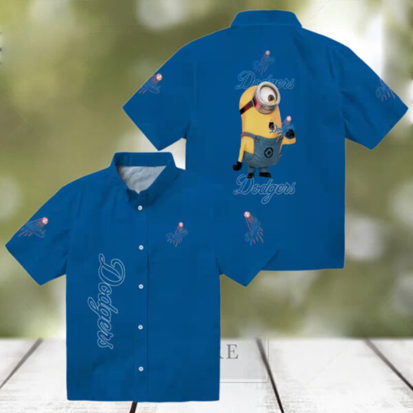 Dodgers Blue Hawaiian Shirt with Stuart Minion   MLB Vacation Apparel