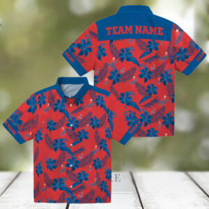 Dodgers Botanical Print Hawaiian Shirt   Red MLB Fan Apparel for Summer Vacation