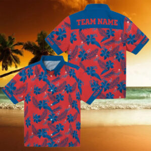 Dodgers Botanical Print Hawaiian Shirt   Red MLB Fan Apparel for Summer Vacation